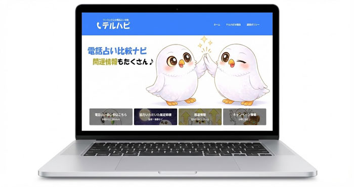 電話占いサイト「テルハピ」が映ったノートpc